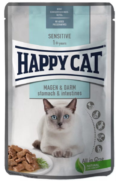 Happy Cat &brvbar; Sensitive - Magen &amp; Darm - 24 x 85g &brvbar; spezielles, nasses Futter f&uuml;r verdauungssensible Katzen in Sch&auml;lchen