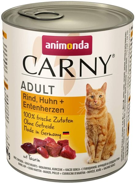 animonda&brvbar;CARNY Adult - Rind, Huhn + Entenherzen - 6 x 800 g &brvbar; nasses Katzenfutter in Dosen