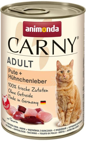 animonda ¦ CARNY - Adult - Pute + Hühnchenleber - 6 x 400 g ¦nasses Katzenfutter in Dosen