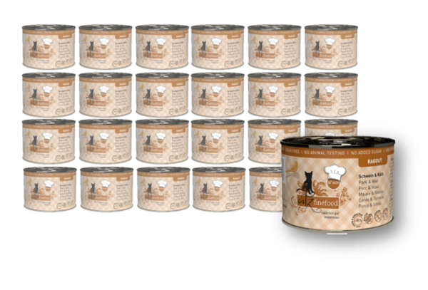 catz finefood - Ragout ¦ N° 609 - Schwein & Kalb - 24 x 190g ¦ nasses Katzenfutter für ausgewachsene Katzen in Dosen