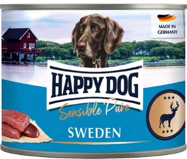 HAPPY DOG &brvbar; Sensible Pure - Schweden - Wild pur - 6 x 200g &brvbar; nasses Futter f&uuml;r ausgewachsene Hunde in Dosen