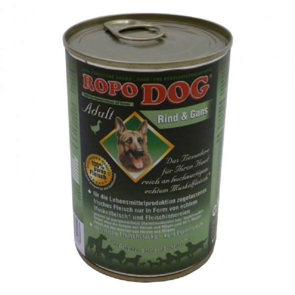 RopoDog ¦ Rind & Gans - 24 x 400g ¦ nasses Futter für ausgewachsene Hunde in Dosen