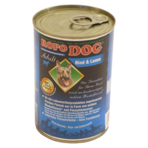 RopoDog ¦ Rind & Lamm - 24 x 400g ¦ nasses Futter für ausgewachsene Hunde in Dosen