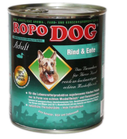 RopoDog ¦ Rind & Ente - 12 x 800g ¦ nasses Futter für auasgewachsene Hunde in Dosen