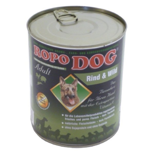RopoDog ¦ Rind & Wild - 12 x 800g ¦ nasses Futter für ausgewachsene Hunde