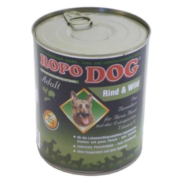 RopoDog &brvbar; Rind &amp; Wild - 12 x 800g &brvbar; nasses Futter f&uuml;r ausgewachsene Hunde