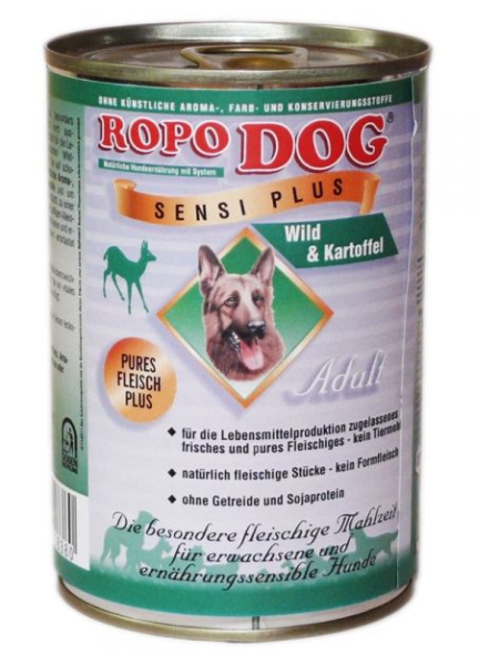 RopoDog &brvbar; Sensi Plus - Wild &amp; Kartoffel - 24 x 400g &brvbar; nasses Futter f&uuml;r ern&auml;hrungssensible Hunde