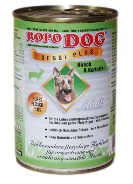 RopoDog ¦ Sensi Plus - Hirsch & Kartoffel - 24 x 400g ¦ nasses Futter für ernährungssensible Hunde in Dosen