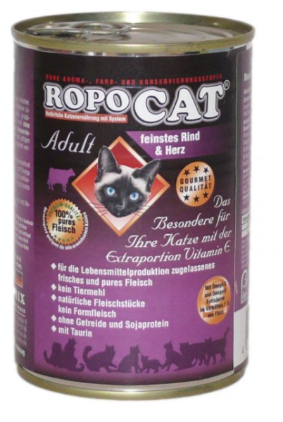 RopoCat ¦ Rind & Herz - 24 x 400g ¦ nasses Katzenfutter in Dosen