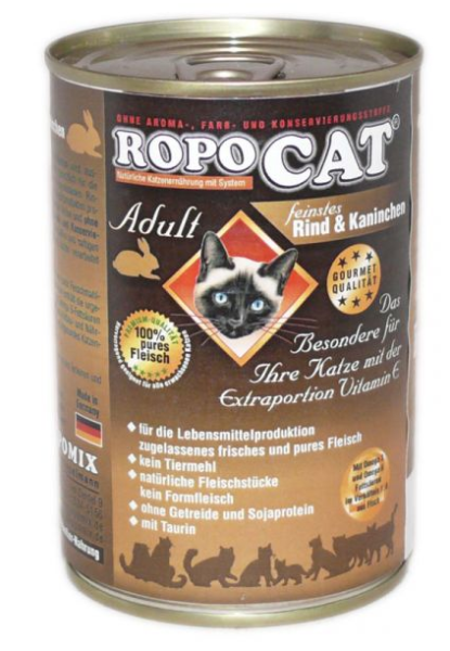 RopoCat ¦ Rind & Kaninchen - 24 x 400g ¦ nasses Katzenfutter in Dosen