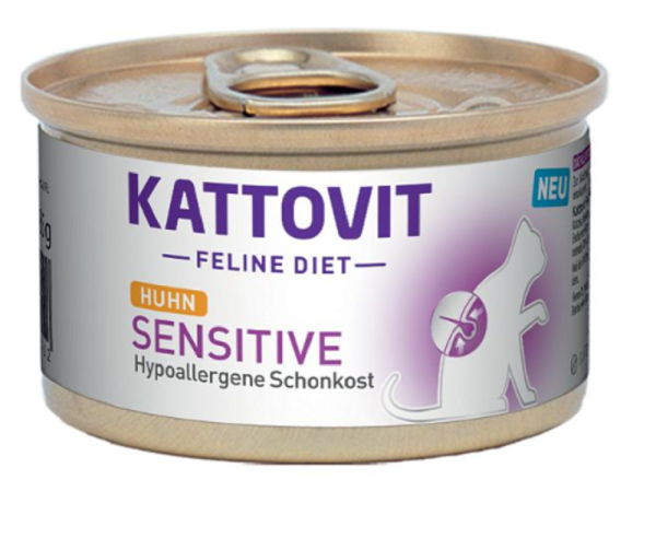 KATTOVIT &brvbar; Feline Diet - Sensitive - Huhn - 12 x 85g &brvbar; nasses Katzenfutter f&uuml;r sensible Katzen in Dosen
