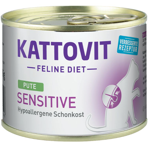 KATTOVIT ¦ Feline Diet - Sensitive - Pute - 12 x 185g ¦ nasses Katzenfutter bei Futtermittelintoleranzen