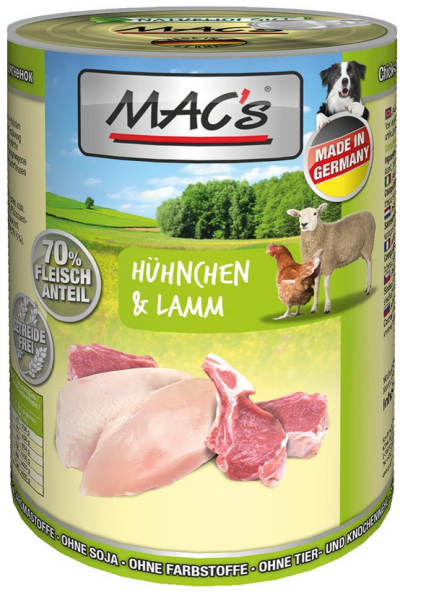 MACs | Hühnchen & Lamm - 6 x 400g ¦ nasses Hundefutter in Dosen