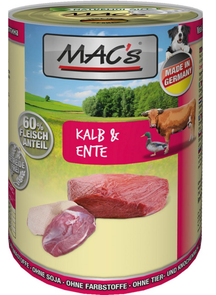 MACs | Kalb & Ente - 6 x 400g ¦ nasses Hundefutter in Dosen