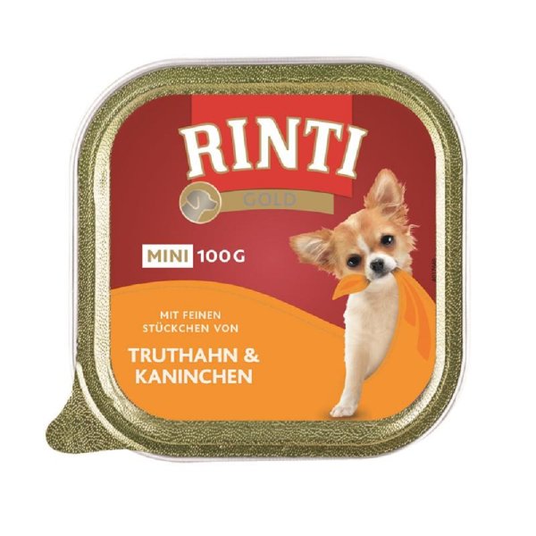 RINTI - Gold mini ¦Truthahn + Kaninchen - 16 x 100g ¦ Hundenassfutter