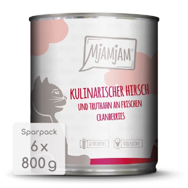 MjAMjAM ¦ kulinarischer Hirsch und Truthahn an frischen Cranberries - 12 x 800 g ¦Katzennassfutter