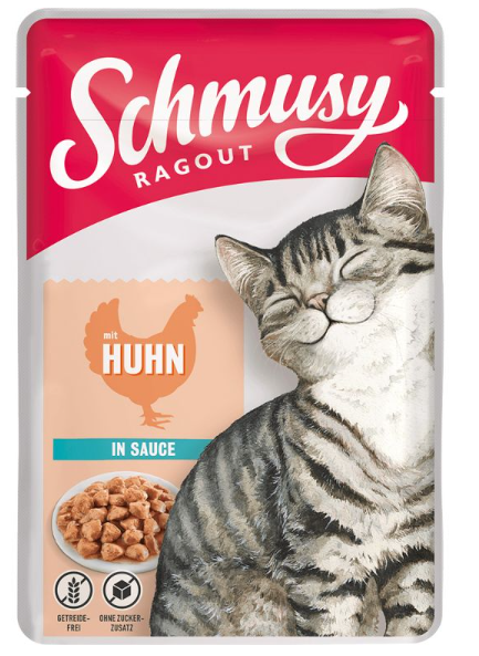 Schmusy ¦ Ragout mit Huhn in Sauce - 22 x 100g ¦ nasses Katzenfutter im Pouchbeutel