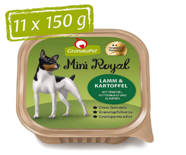 GranataPet ¦ Mini Royal - Lamm & Kartoffel - 11 x 150g ¦ nasses Hundefutter in Schälchen