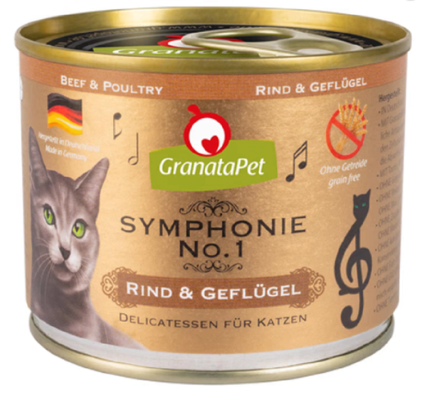 GranataPet ¦ Symphonie Nr° 1 - Rind & Geflügel - 6 x 200g ¦ nasses Katzenfutter in Dosen