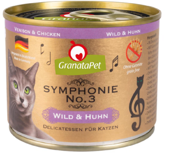 GranataPet ¦ Symphonie Nr° 3 - Wild & Huhn - 6 x 200g ¦ nasses Katzenfutter in Dosen