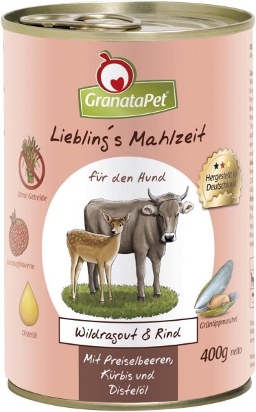GranataPet¦ Lieblings Mahlzeit - Wildragout,Rind - 6x400g ¦ Hundenassfutter
