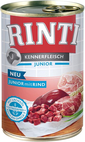 RINTI - Kennerfleisch Junior ¦ Rind - 12 x 400g ¦ nasses Welpenfutter in Dosen